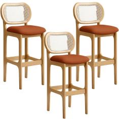 Kit 03 Banquetas Altas Para Cozinha Bancada Sala Tela Betta Fixa L02 Tecido Terracota - Lyam