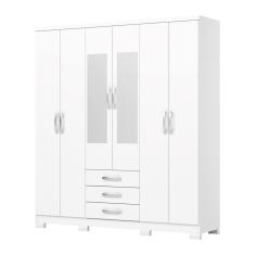 Guarda-roupa Solteiro 6 Portas 3 Gavetas Com Espelho Caju Branco