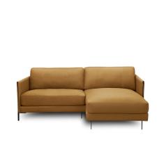 Sofá Decorativo Karine 3 Lugares Sala De Estar 230cm Com Chaise Pés Em Aço Couro Caramelo