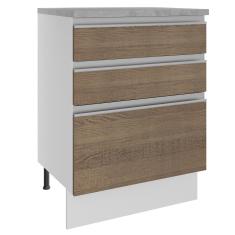 Balcão Madesa Glamy 60 cm 3 Gavetas - Branco/Rustic