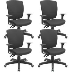 Kit 04 Cadeiras de Escritório Diretor Office Base Giratória Preto Alta