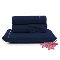 Jogo de Lençol Micropercal 400 Fios Solteiro 3 Peças Barato - Marinho 