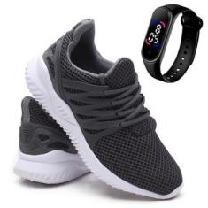 Kit Tênis Challenge Treino Academia Caminhada Macio e Confortável + Relógio LED Touch-Unissex