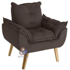 Poltrona Decorativa Opala Assento e Encosto em Espuma D-18 Suede Veludo Light Marrom SMF Decor