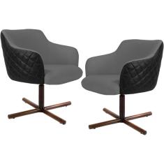 Kit 2 Poltronas Giratórias Jade D02 Linho Cinza Corano Preto Lyam Decor