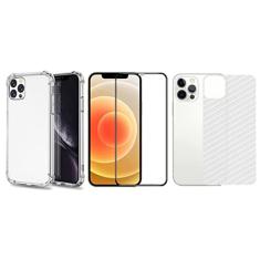 Capinha Silicone Antichoque e Película Vidro 3D Frente e Traseira Compatível com Iphone 12 Pro Tela 6.1