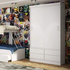 Guarda Roupa Solteiro 2 Portas 4 Gavetas 1450 Móveis Percasa Branco
