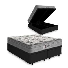 Cama Box Baú Casal Bipartido - Tecido Sintético Preto Colchão De Molas Ensacadas - Probel - Evolution