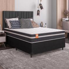 Cama Box Casal Colchão Molas Qatar 138x188x60cm Branco / Preto - Suporta até 200Kg Por Pessoa