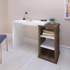 Mesa Para Pc Home Office Com 3 Nichos Wood Artany Nogal Branco