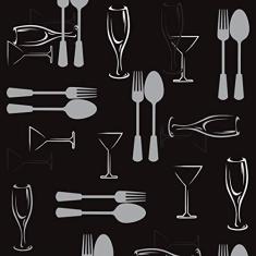 Papel De Parede Lavável Talheres Com Fundo Preto 12m