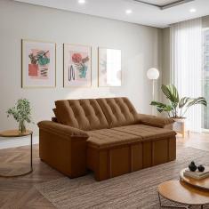 Sofá Cama Palmeira 3 Lugares Retrátil Reclinável 2,00m Veludo com Molas CabeCasa MadeiraMadeira Marrom