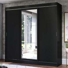 Guarda-Roupa Casal Madesa Istambul 3 Portas de Correr com Espelho 3 Gavetas - Preto
