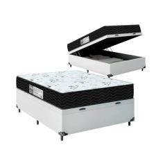 Cama Box Baú Viúva + Colchão D33 One Face - 61x128x188cm - Couro Branco