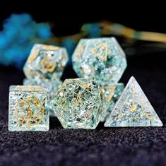 DND Dice Set, Dungeons and Dragon dice, Natural Crystal dice Set for Tabletop RPG, Luxury Gemstone dice Set， Hand Crafted, Polished and Colored RPG DICE