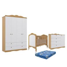 Dormitório Encanto Guarda-Roupa, Cômoda e Berço Harmonia com Colchão Physical - Permóbili Baby