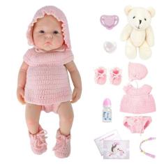 Boneca Bebê Reborn Realista Silicone Sólido 35cm Com Kit Conjunto de R