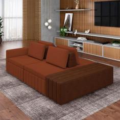 Sofá Ilha com Encosto e Almofadas Móveis Olimpo 285cm Modulado Linho/P