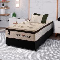 Conjunto Cama Box c/ Molas Ensacadas Quartzo Marrom Solteiro 96x203x71
