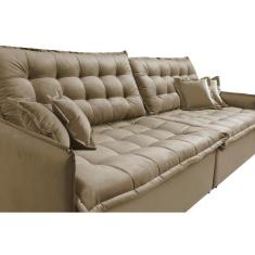 Sofá Sem Caixa Retrátil Reclinável 2,55m Cama Inbox Versátil Com Pillow Top E Molas Velusoft Bege