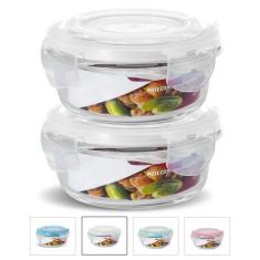 Kit Conjunto 2 Potes Vidro Hermético Tampa Plástico Marmita Mantimento