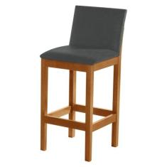 Banqueta Alta Luxo Pérola com Encosto Estofada em Veludo Cinza Madeira