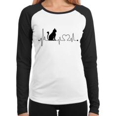 Baby Look Raglan Gato Batimentos Cardíacos Manga Longa - Foca na Moda,