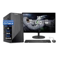 Computador Completo Fácil Intel Core i5 8GB SSD 240GB Monitor 15" HDMI