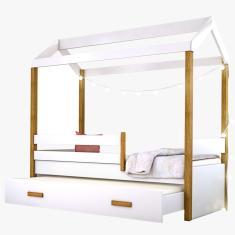 Cama Montessori Cabana Com Auxiliar Cordão Led E Colchão