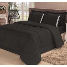 Kit Edredom + Lençol Aconchego Dupla Face Casal Queen 6 Peças Preto - 