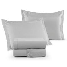 Jogo de Cama Casal Queen 400 Fios Percal 04 Peças Com Aba, Antiácaro, 