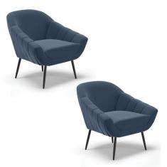 Poltrona Sala Decorativa kit 2 Giovana Pé Aço Preto Suede D01 - D'Ross