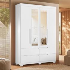 Guarda Roupa Solteiro com Espelho 4 Portas 4 Gavetas Doble - Albatroz 