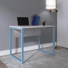 Escrivaninha Mesa Escritório Pe25 90cm Cinza E Azul Dali - Pandin Móve