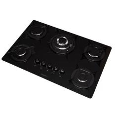 Fogão Cooktop 5 Bocas Tripla Chama - Mesa Em Vidro - Preto - Fogatti Esmaltado