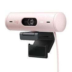 Webcam Full HD Logitech Brio 500 com Microfones Duplos com Redução de Ruídos, Proteção de Privacidade, Correção de Luz e Enquadramento Automático - Rosa