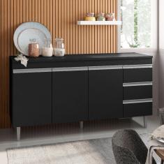 Balcão de Cozinha para Pia Andréia 160cm sem Tampo Cor Preto - AJL Móveis