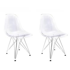 Conjunto com 2 Cadeiras Eames Transparente - Base Eiffel Cromada