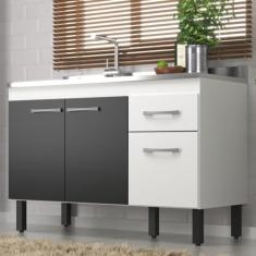 Balcão de Cozinha sem Tampo Monaco 2 Portas e 2 Gavetas Branco/preto