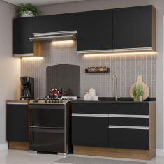 Armário De Cozinha Completa 240Cm Rustic/Preto Glamy Madesa