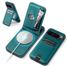 SkyEagle Capa carteira compatível com Magsafe para Google Pixel 9 Pro XL com suporte para cartão, com bloqueio de RFID, compartimentos para cartões de crédito, couro PU, homens e mulheres, para Pixel