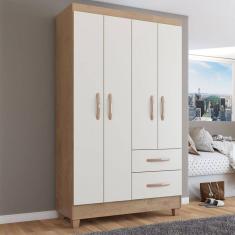 Guarda-Roupa Solteiro Galápagos 4 Portas 2 Gavetas Canelato Rústico/Natural/Off White - Loja