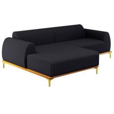 Sofá 245cm 4 Lugares Chaise Esquerdo Pés Gold C-465 Chumbo