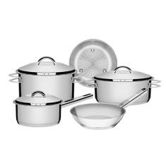 Jogo de Panelas Tramontina Solar em Aço Inox com Fundo Triplo e Tampas