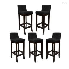 Kit 5 Banquetas Média para Cozinha Tóquio Madeira Maciça Matelassê Sue