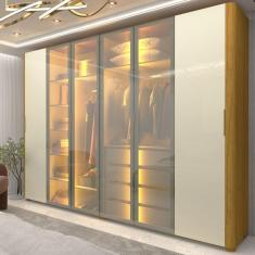 Guarda Roupa Casal com Vidro Reflecta LED e Pés 6 Portas 100 MDF Innova Gelius