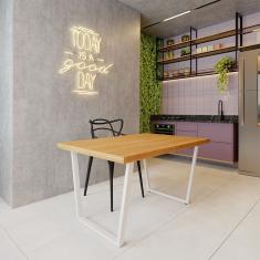 Mesa Industrial para Ambiente Biofílico Madeira Maciça Lanna com Ferragem 1,30m Branco