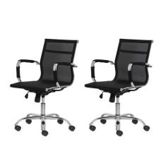 Kit 2 Cadeiras Escritório Mesh Diretor Preta Base Giratória - Waw Desi