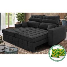 Sofá Retrátil E Reclinável 1,80m Molas Ensacadas E Costura Tripla Cama Inbox Japão Velusoft Preto