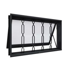 Janela De Aço Maximo Ar Com Grade Mosaico 60x60x12cm Facilitá Lucasa Preto